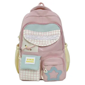 Japanese candy color large capacity school backpack with multiple pockets for students use