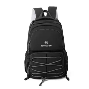 Large capacity black student school backpack, casual travel daypack with front zipper pocket.
