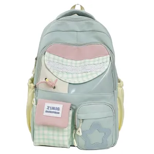 Sweet style student school backpack candy color contrast design large capacity casual daypack