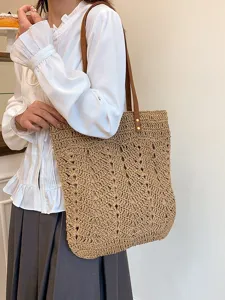 Borsa Tote in Paglia Intrecciata Donna Grande Capacità Borsa a Spalla Spiaggia Vacanza