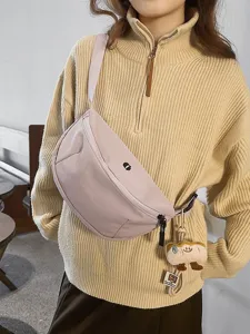 Casual nylon fanny pack sling bag for women harajuku style cross body bag pink color