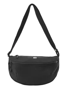 Black casual nylon crescent crossbody bag with adjustable shoulder strap for women