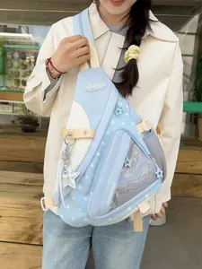 Japanischer süßer Farbblock Umhängetasche große Kapazität lässige Crossover Tasche.