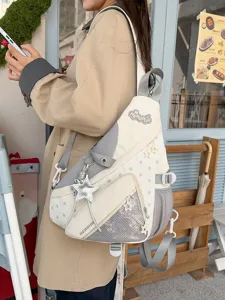 Zaino e borsa a tracolla multifunzionale in stile giapponese blocco di colore per donne