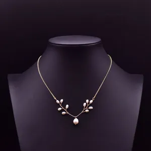 Vintage Vergoldetes Kupfer Süßwasserperle Anhänger Halskette Für Damen Elegant Handgemacht Ast Herz Münze Mehrreihige Kette Schmuck