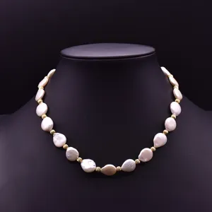 Natürliche Barockperlen Halskette mit goldenen Abstandsperlen elegante Schmuck Kette