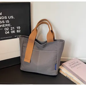 Borsa a mano casual in tela da donna, borsa tote minimalista giornaliera con manici marroni.