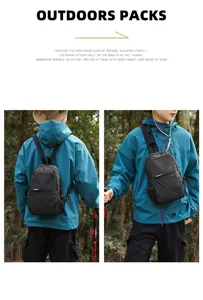 Vista detallada de bolso de pecho de nailon a cuadros negros, bolso casual unisex.
