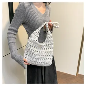 Borsa a spalla da donna in tricot bianco elegante borsa a mano casual chic versatile borsa