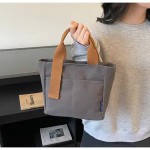 Borsa tote in tela casual minimalista da donna, elegante borsa quadrata con manici.