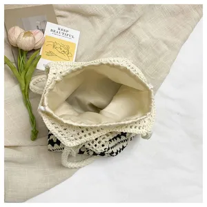 Sac cabas tricoté pour femme motif géométrique noir blanc sac bandoulière plage