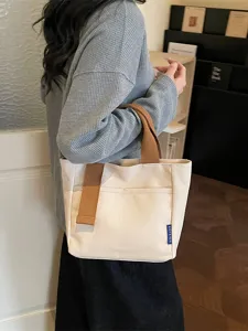 Borsa a Mano Casual in Tela Minimalista Blocco di Colore Quadrata Tote Borsa da Polso Custodia Con Cerniera per Donna Shopping Quotidiano Viaggio