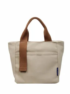Borsa a mano casual minimalista in tela da donna, elegante piccola borsa tote con tasca anteriore.