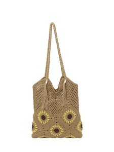 Sac cabas femme en crochet tricot sac plage epaule motif tournesol fourre tout neu