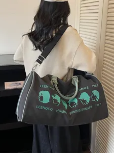 Heren Grote Capaciteit Canvas Reistas Casual Gym Duffel Bag Bedrukte Weekend Handtas Met Schouderriem