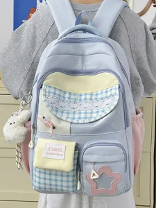 Candy color color block student backpack large capacity cute school bag for teens and kids