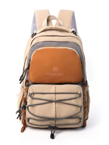 Color-block large capacity student backpack for school, travel, outdoor sports and hiking.