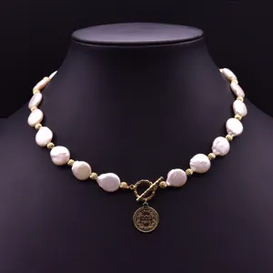 Barock Süßwasserperle Kette Vintage Porträtmünze Anhänger Choker Handgefertigte Perlenkette T-Verschluss Halsketten Geschenk Für Damen