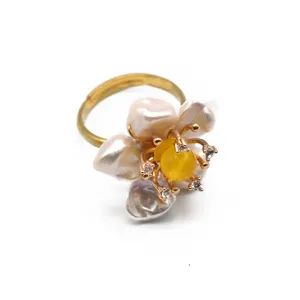 Anello fiore perla barocca regolabile aperto per donna gioielli eleganti regalo moda