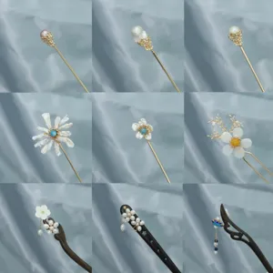 Klassischer Künstliche Perle Haarstab Eleganter Holz Legierung Quaste Blume Geometrischer Hochsteckfrisur Haarschmuck Für Damen