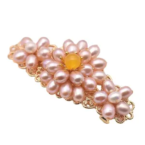 Pinza de pelo de perlas para mujer elegante pasador metal dorado estilo vintage flor