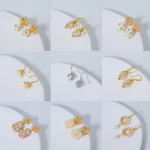 Orecchini Pendenti Vintage in Lega con Perla d'Acqua Dolce e Perno in Argento Sterling 925 Eleganti Orecchini Geometrici a Pendolo da Donna