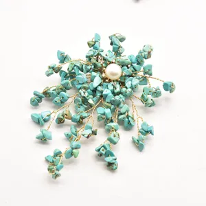 Handgemachte Türkis Chip Perle Brosche Vintage elegante Nadel kreatives Schmuckgeschenk
