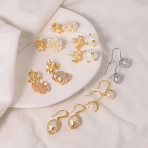 Barok Perlen Ohrringe Set Vintage 18k vergoldet Biene Blume Ohrstecker edler Schmuck.