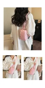 Korean style pink plaid crossbody chest bag for women, perfect for travel and sports use.