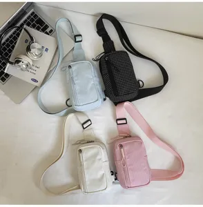 Korean style plaid chest bag, trendy canvas travel crossbody sling bag for women daily use.