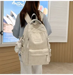 Cute star print large capacity school backpack for teenage girls stylish casual travel book bag