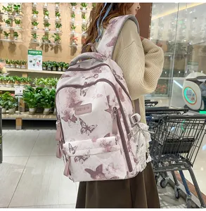 Grosse Kapazitat rosa Schmetterling Druck Schulrucksack fur Mader, modische Freizeittasche