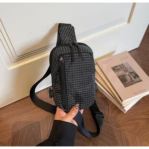 Korean Harajuku plaid chest bag, stylish crossbody phone bag and travel waist pouch for women use.