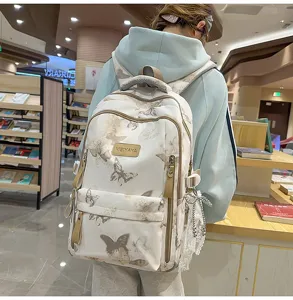 Großes Schüler-Rucksack mit Schmetterlings-Druck, vintage lässige Schultasche für den Alltag.