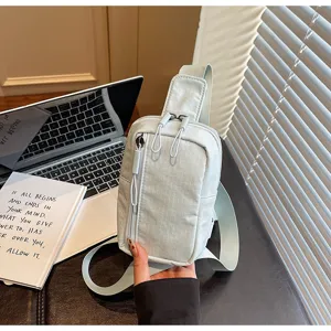 Korean style grid chest bag, casual sports crossbody bag, lightweight travel sling bag for women.