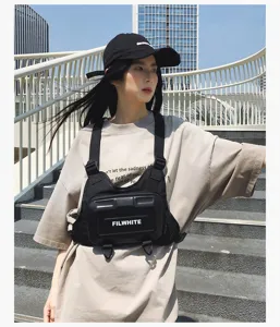 Taktische Brusttasche Streetwear Outdoor Wandern Laufen Funktions-Rig Bag Schwarz Unisex