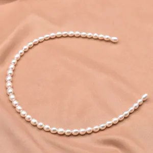 Handmade Natural Freshwater Pearl Headband For Women Vintage Elegant White Grey Hair Band Bridal Wedding Hair Accessories