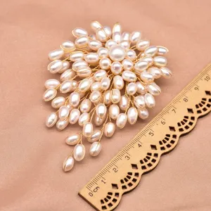 Handgemachte Naturperlen Brosche Vintage Blumen Cluster Anstecknadel Golddraht Schmuck