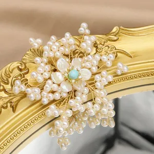 Handgemachte Natur Süßwasserperle Türkis Schneeflocke Brosche Für Damen Barock Legierung Strass Weihnachten Blumen Anstecknadel Schmuck Geschenk