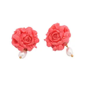 Elegante rosa geschnitzte Rosen Ohrringe mit hängenden Perlen für Damen und Mode.