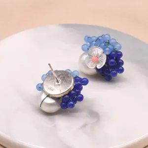 Handgefertigte Perlen Ohrringe 925 Silber blauer Stein Vintage Blumenschmuck elegante Geschenke