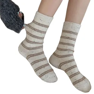 Women thick warm wool socks with stylish stripes and speckled yarn for autumn and winter daily wear.
