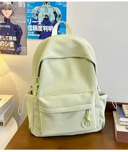Casual green grid student backpack large capacity minimalist school bag for daily commute travel