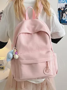 Pink plaid school backpack for women, large capacity daily casual travel bookbag.