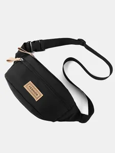 Schwarze taktische Brusttasche Gürteltasche mit Label, lässige Streetwear Bauchtasche Sport.