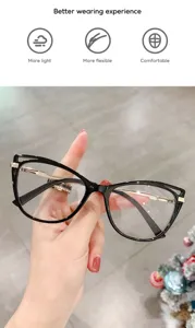 Cat eye TR90 anti-blue light glasses detail shot, lightweight and flexible frame for daily wear.
