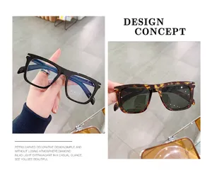 Trendy square blue light blocking glasses and stylish retro sunglasses for daily wear.