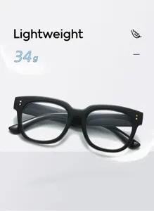 Vue détaillée de la monture de lunettes de lecture anti-lumière bleue noire carrée et légère.