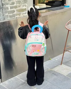 Cartable mignon bloc de couleur pour enfants sac à dos école maternelle 3-6 ans filles.