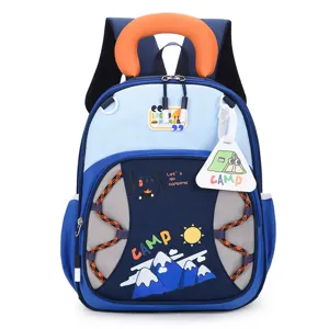 Sac a dos de maternelle mignon bloc de couleur cartable avec motif de camp enfants